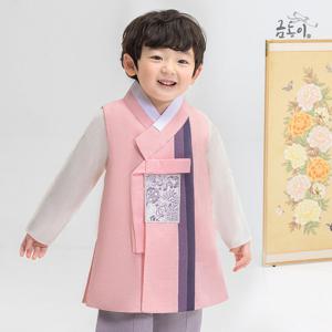 [금동이한복]AM153 남분홍투톤주름 아동한복 남아한복
