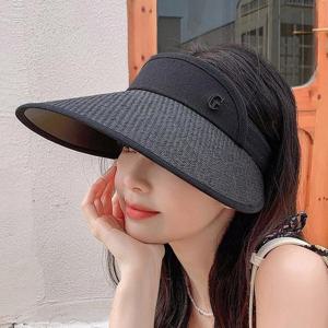 비치썬캡 여름모자 블랙코팅 햇빛차단 G로고 라탄썬캡