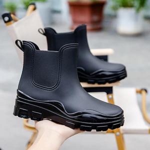 [슈썸] 여성 2컬러 유광 앵클 레인부츠 미들굽 장화 레인35