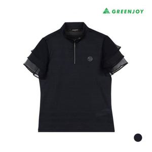 [그린조이]여성 소매 메쉬 솔리드 반지퍼 티셔츠