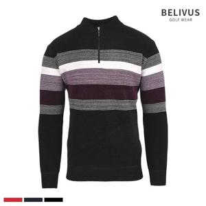 빌리버스 남성 골프웨어 니트 집업 기모 하프집업 겨울 긴팔 배색 티셔츠 BGLT033