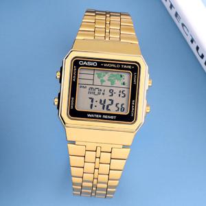 카시오 A500WGA-1 레트로 스퀘어 월드맵 디지털 남녀공용 메탈