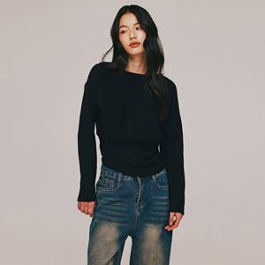 BOAT NECK SIDE BUTTON DETAIL KNIT TOP_T513TP103(BK