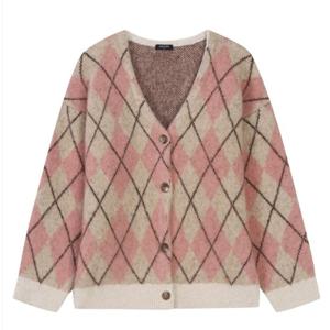 [버커루] 여성 아가일 패턴 루즈핏 니트 가디건(B244KC830P)