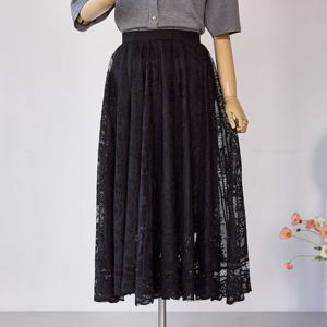 [커스텀에이블] 밴딩 레이스 플레어 스커트_T2502SK601A