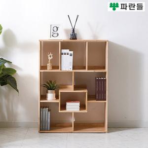 파란들가구 UV코팅 고무나무원목 800 스퀘어 3단책장 원목책장