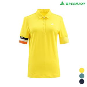 [그린조이] 여성 소매 포인트 골지카라 티셔츠