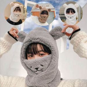 토끼모양 러블리 마스크 겸용 겨울 보온 방한모자