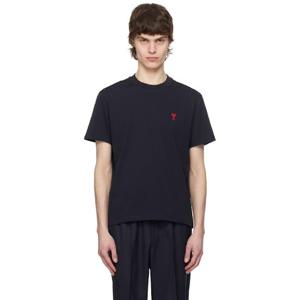 AMI Paris 티셔츠 네이비 아미 드 꾀흐 코튼 티셔츠 251482M213026