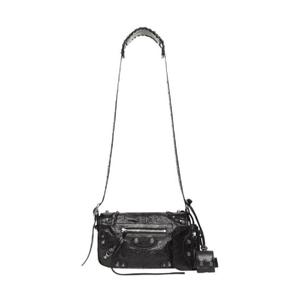 발렌시아가 아레나 램스킨 에이지드 실버 하드웨어 르 카골 XS 플랩백 블랙 719082210KR1000