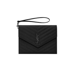 생로랑 카산드라 마틀라세 플랩 파우치 그레인 드 뿌드르 엠보스 레더 느와르 617662-BOW08-1000
