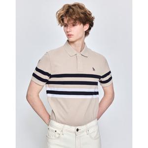 [TAG가 169000원]헤지스 남성 25SS 베이지 컬러블럭 반팔 카라 티셔츠 HZTS5B434I2