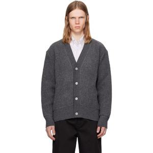 톰브라운 가디건 그레이 울 플리스 오버사이즈 브이넥 가디건 252381M200023