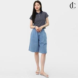 엘케이트 여자 청반바지 여름 숏팬츠 핀턱 버뮤다 데님 바지 LSUQP002