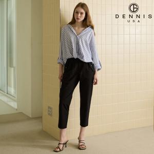 [데니스골프] 여성 세미 배기핏 셔링 8부 밴딩팬츠 블랙_RAQMLPT361