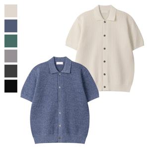 남자 여름 스카시 골지 면 반팔 니트 가디건 SG-CAH-Q082-그레이