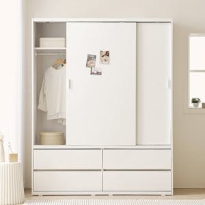 아씨방가구 모던 빅 와이드 미닫이 행거 서랍형 슬라이딩 옷장 1600