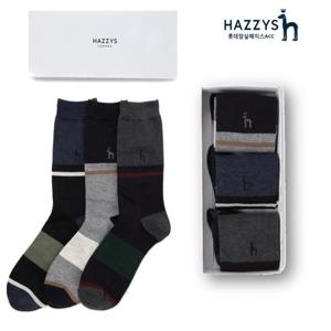 [헤지스ACC][선물포장]HJSS2F005N2_네이비 컬러배색 남성 장목 양말 3종 세트_HI505