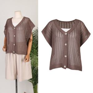 [샵앤]국산 여성 루즈핏 시스루 Y단추 니트 조끼 MLS-WVS-0880-