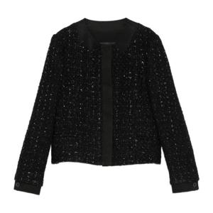 엠포리오아르마니 트위드 라운드 넥 크롭 헴 재킷 EW001713 AF1