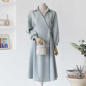 [커스텀에이블] 카라 랩 옆버튼 플레어 원피스_T2508OP621C