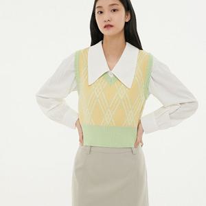 [랩]MARIOAP1KV263 다이아 체크 배색 V넥 베스트