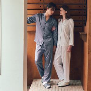 비너스 부드러운 피팅감 실크필 스트라이프 여성 실내복 파자마 세트 VPA4570W