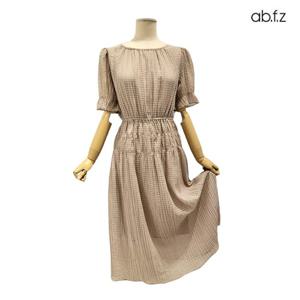 [에이비에프지]체크 패턴 포인트 라운드넥 롱 원피스 APZ3HO10I