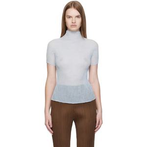 이세이미야케 터틀넥 블루 쉬폰 트위스트 3 탑 252809F099009