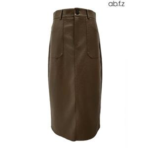 [에이비에프지]포켓 포인트 레더 H라인 롱 스커트 APZ4HS43K