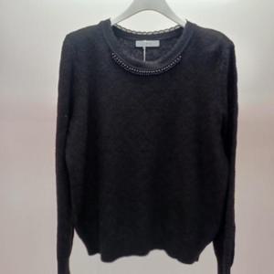 Destijl HC06 부드럽고 신축성 좋은 진주배색넥 깔끔한 라운드 니트티 D2533sw04B