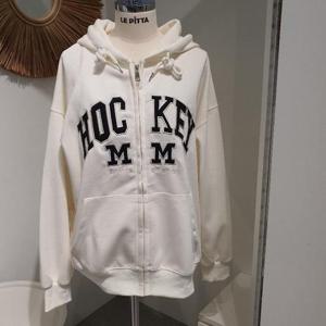 르피타 HC06 루즈핏 박시 자수 후드 집업(그레이) L254UJPA01