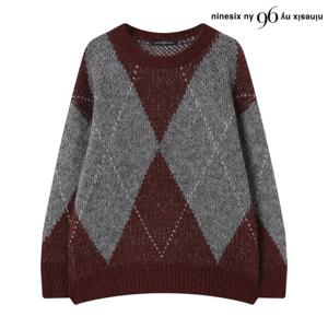 [나인식스뉴욕]아가일 라운드넥 오버핏 긴팔 니트 (NP4KT004L0)