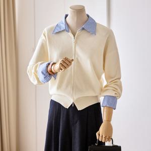 [커스텀에이블] 배색 카라 소매 집업 가디건_T2510CD610C