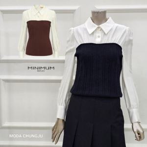 [미니멈]MD 카라넥 니트배색 블라우스 MD MXDAWB0440 MD_CJ
