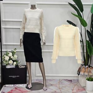 [미니멈]MD 레이스 소매  매쉬 레이어드 포인트 풀오버  MD MXDA