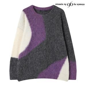 [나인식스뉴욕]컬러 배색 오버핏 라운드 니트 (NP4KT022L0)