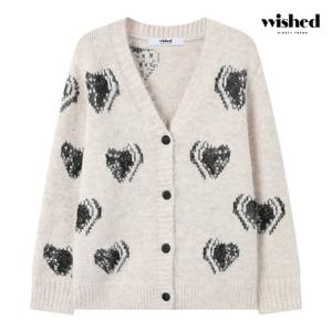[위시드]하트 자수 버튼업 V넥 니트 가디건 (WICDCD011)