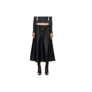 디젤 스커트 블랙 O 블리비언 인조 가죽 미디 스커트 252001F092003