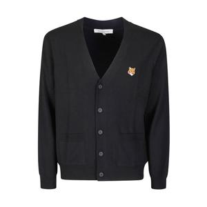 25FW 메종 키츠네 남성 폭스 헤드 메리노 레귤러 가디건 블랙 PM00501KT1181 P199