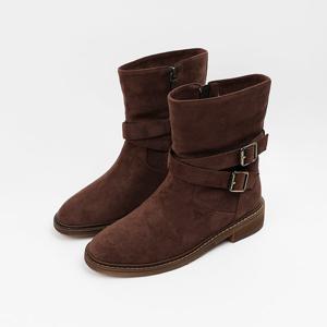 [신난다슈] 여성 앵클부츠 3cm 여자 숏 앵글 털 부츠 퍼안감 스웨이드 통굽 MRO257160 브라운