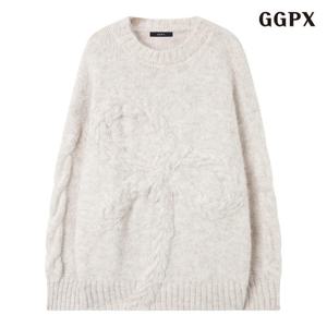 GGPX 무지 리본 꽈배기 라운드 긴팔 니트 (GPDKT036D)