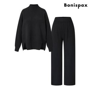 [보니스팍스]반목 밑단 트임 니트 밴딩 팬츠 셋업 (XP4OW006L0)