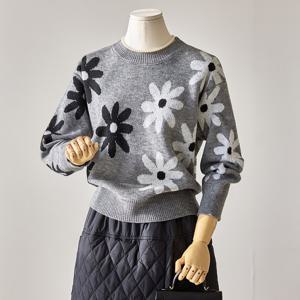 [커스텀에이블] 플라워 그레이 니트_T2512KN195D