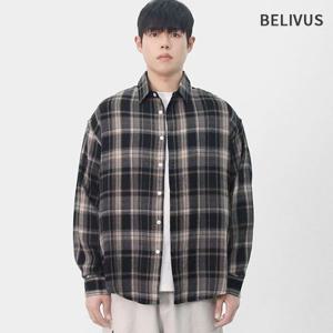 빌리버스 남성 간절기 레귤러 체크 셔츠 레이어드 드롭숄더 캐주얼 남방 BWWT058