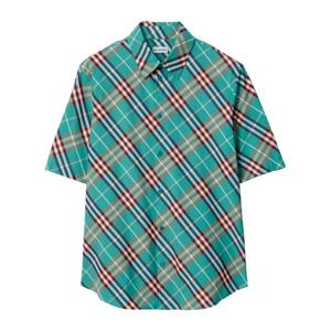 버버리 체크 패턴 스프레드 칼라 반팔 셔츠 8120427 C4030