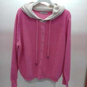 Latium HC06 반오픈 앞민소매 레이어드 이중 후드 벌집 니트가디건 T2613cd01P