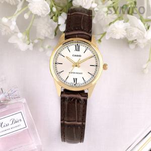 카시오 LTP-V005GL-9B 클래식 라운드 금장 아날로그 여자 가죽 시계 d