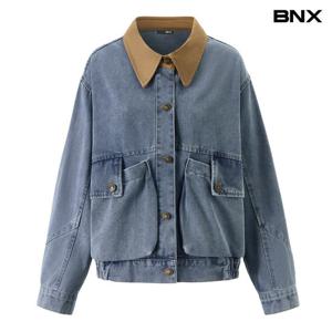 [비엔엑스]데님 카라 배색 포켓 밴딩 빈티지 자켓 (BY1JK002L0)