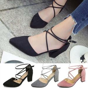 여성구두 통굽 펌프스 스트랩 여자하이힐 8.0cm